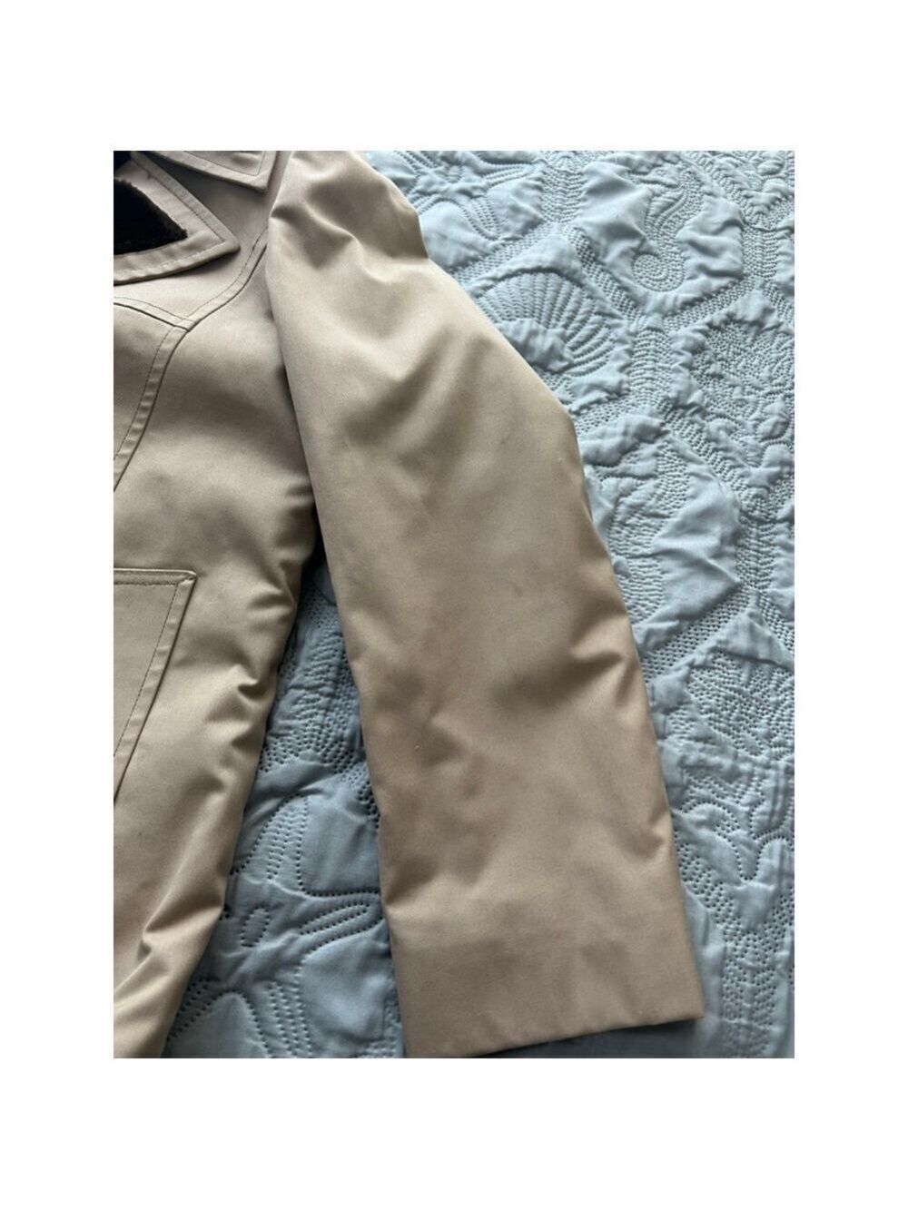 Vintage London Fog Faux Fur Lined Trench Coat Beige 38R Double Breasted - Picture 6 of 15